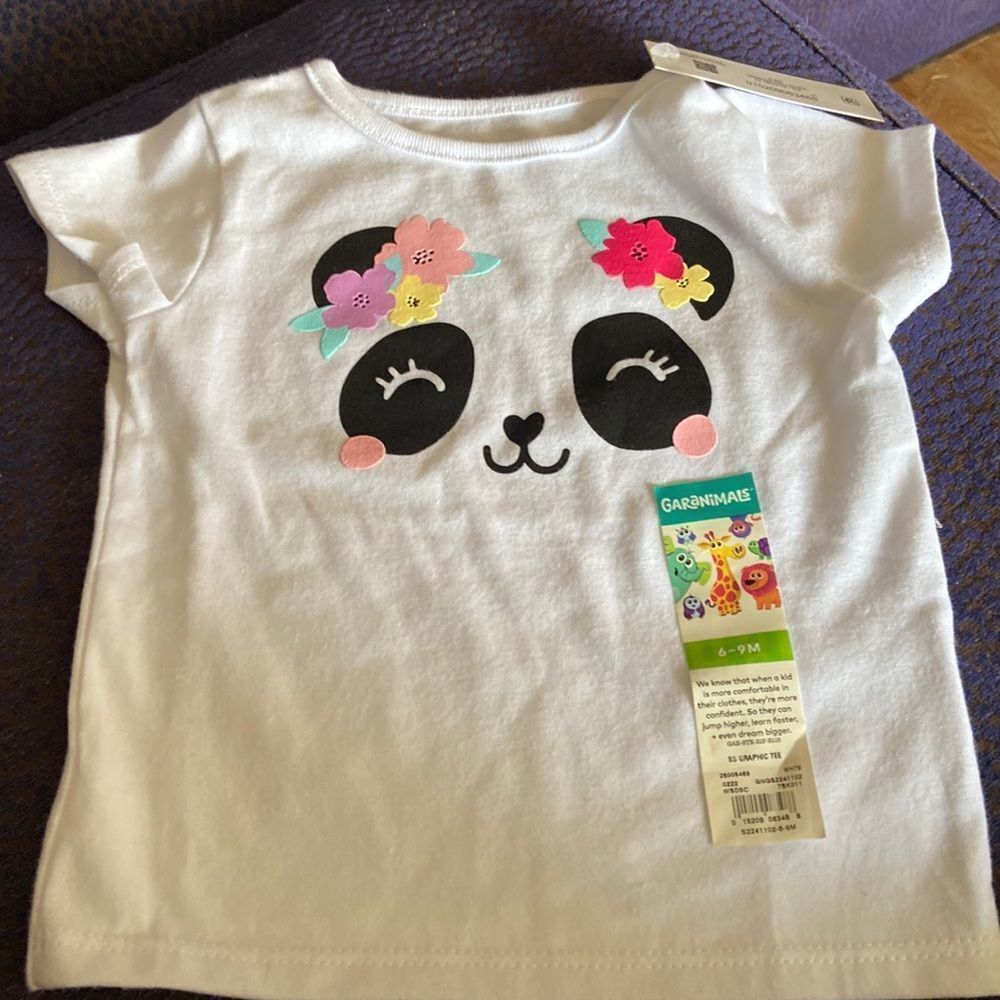Garanimals Baby Panda T-Shirt White Short Sleeve Size 6–9 Months Cute Graphic
